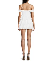 Honey and Rosie Sweetheart Off Shoulder Mesh Drape Ruffle Skirt Dress