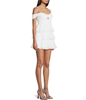 Honey and Rosie Sweetheart Off Shoulder Mesh Drape Ruffle Skirt Dress