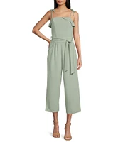 Honey and Rosie Tie Spaghetti Strap Tie Waist Wide Leg Crop Jumpsuit