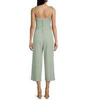 Honey and Rosie Tie Spaghetti Strap Tie Waist Wide Leg Crop Jumpsuit