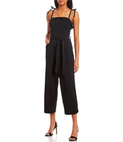 Honey and Rosie Tie Spaghetti Strap Tie Waist Wide Leg Crop Jumpsuit