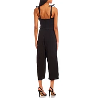 Honey and Rosie Tie Spaghetti Strap Tie Waist Wide Leg Crop Jumpsuit