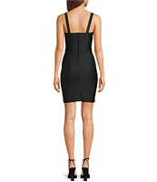 Honey and Rosie Tricot Knit Square Neck Faux Wrap Dress