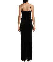 Honey and Rosie Velvet Cowl Neck Corset Side Slit Long Dress