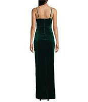 Honey and Rosie Velvet Cowl Neck Corset Side Slit Long Dress