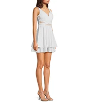 Honey and Rosie Wide Strap V-Neck Fit & Flare Double Hem Glitter Dress
