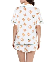 Honeydew Intimates All American Shortie Short Sleeve Notch Collar Ivory Waffles Print Pajama Set