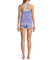 Honeydew Intimates Dream Knit Tropical Print Sleeveless Crew Neck Shorty Pajama Set