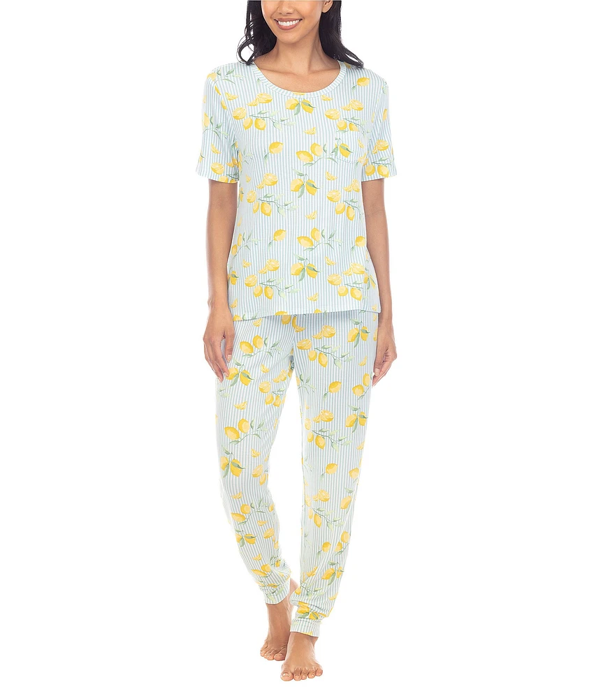 Honeydew Intimates Good Times Lemon Print French Terry Knit Coordinating Pajama Set