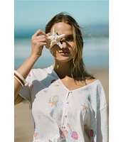 Honeydew Intimates Solstice Beach Print Woven Short Sleeve V-Neck Ruffled Shorty Pajama Set