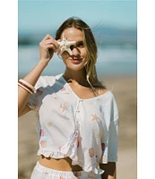 Honeydew Intimates Solstice Beach Print Woven Short Sleeve V-Neck Ruffled Shorty Pajama Set