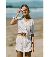 Honeydew Intimates Solstice Beach Print Woven Short Sleeve V-Neck Ruffled Shorty Pajama Set