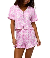 Honeydew Intimates Solstice Paisley Print Woven Short Sleeve V-Neck Ruffled Shorty Pajama Set