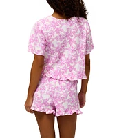 Honeydew Intimates Solstice Paisley Print Woven Short Sleeve V-Neck Ruffled Shorty Pajama Set