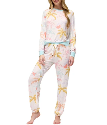 Honeydew Intimates Star Seeker Lounge Knit Sunrise Palm Print Top & Jogger Pajama Set