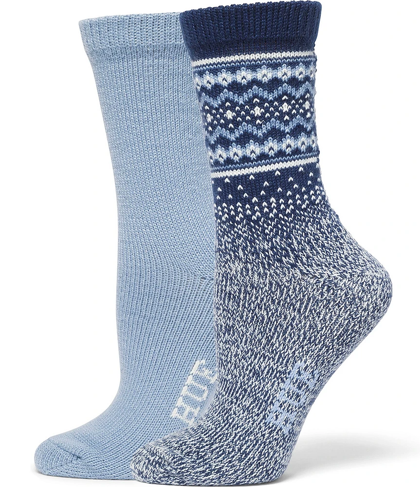 HUE Border Fair Isle Boot Crew Socks, 2 Pack