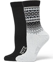 HUE Border Fair Isle Boot Crew Socks, 2 Pack