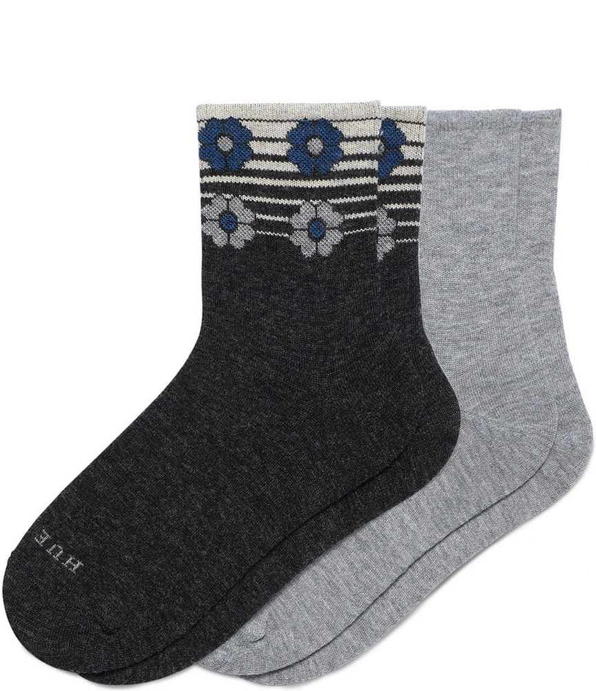 HUE Charocal Stripe Wool Blend Mini Crew Socks, 2 Pack