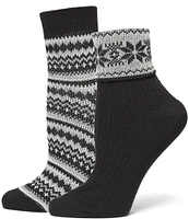 HUE Festive Fair Isle Mini Crew Socks, 2 Pack