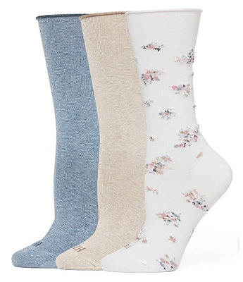 HUE Floral Jeans Crew Socks, 3 Pack