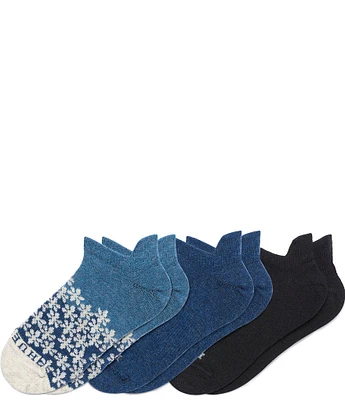 HUE Floral Print Wool Blend Tab-Back Low Cut Socks, 3 Pack