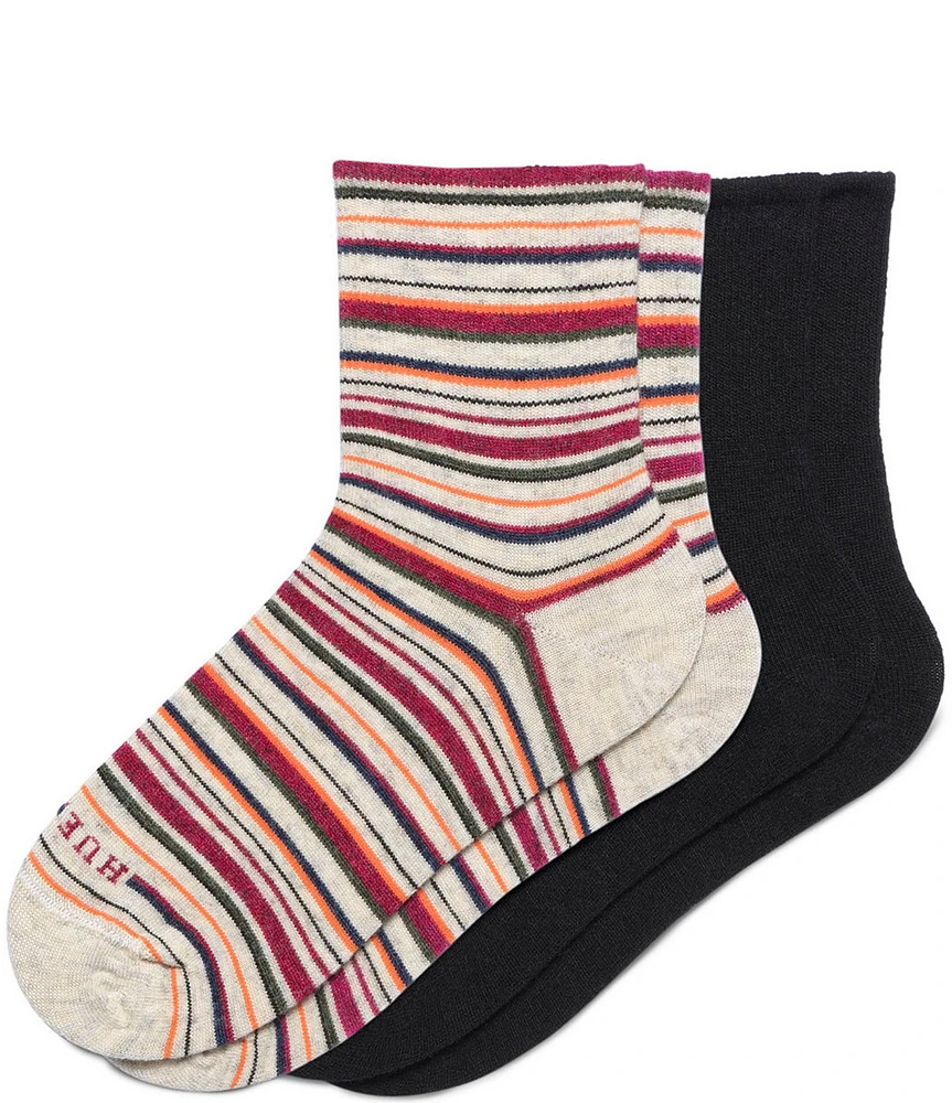 HUE Multi Stripe Wool Blend Mini Crew Socks, 2 Pack