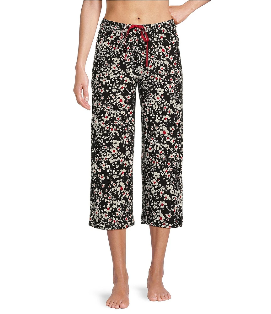 HUEtique Floral Print Knit Coordinating Sleep Capri Pant