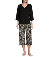 HUEtique Floral Print Knit Coordinating Sleep Capri Pant