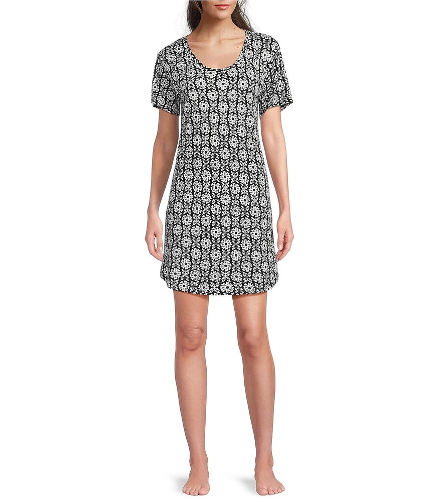 HUEtique Happy Floral Scoop Neck Short Sleeve Knit Sleepshirt