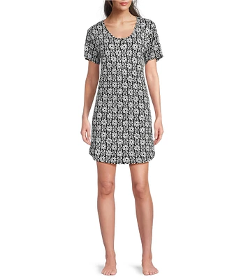HUEtique Happy Floral Scoop Neck Short Sleeve Knit Sleepshirt