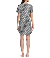 HUEtique Happy Floral Scoop Neck Short Sleeve Knit Sleepshirt