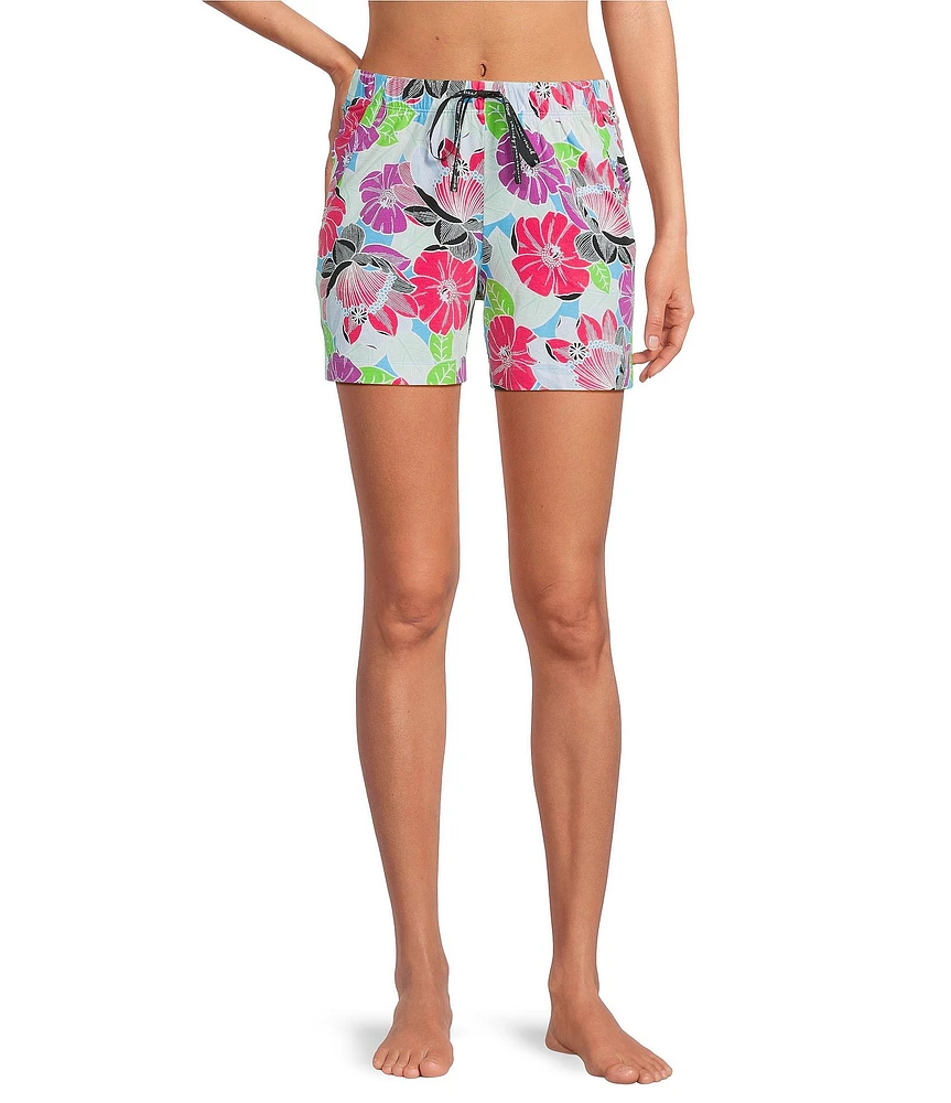 HUEtique Knit Tropical Floral Print Bermuda Sleep Shorts