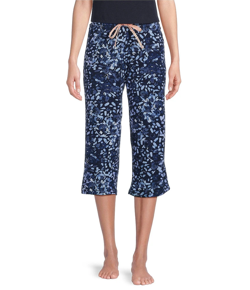 HUEtique Soft Knit Floral Print Sleep Capri