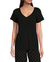 HUEtique Solid Knit Short Sleeve V-Neck Coordinating Sleep Top