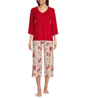 HUEtique Toile Print Knit Coordinating Sleep Capri Pant