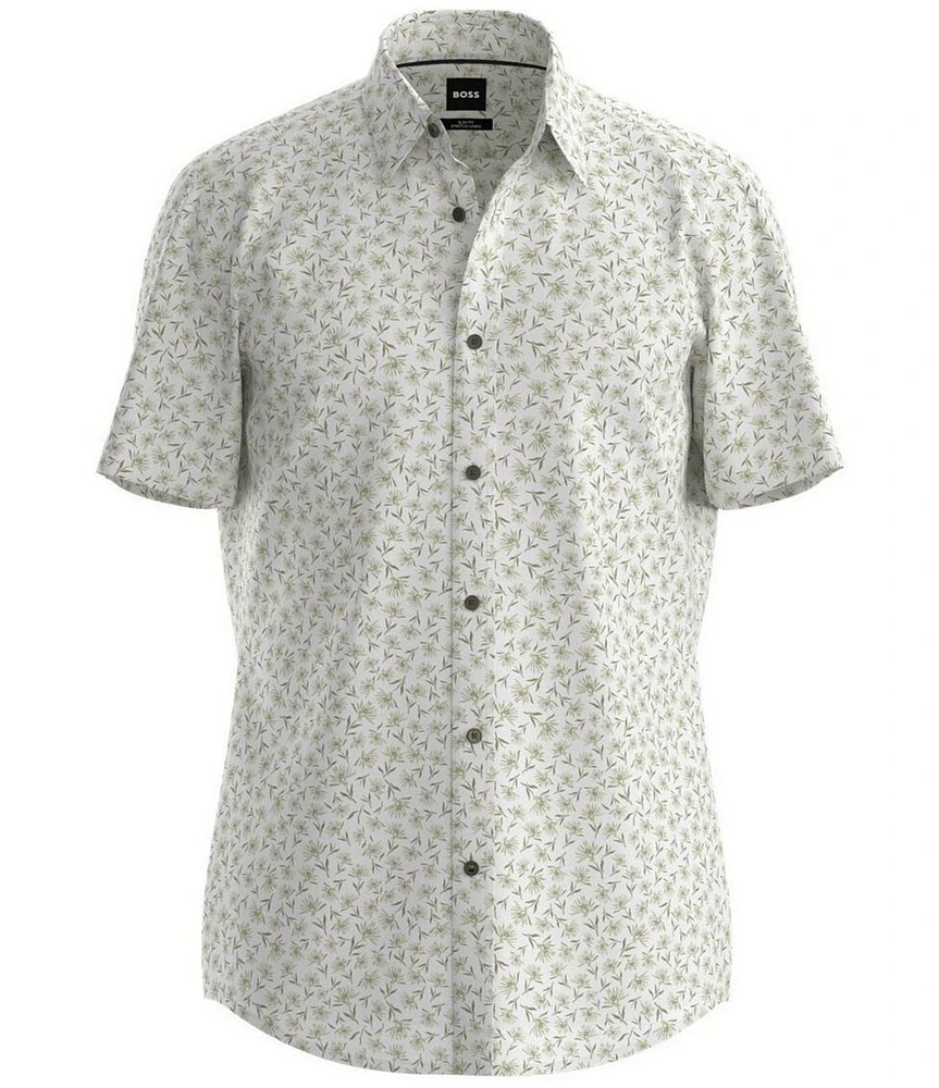Hugo Boss BOSS Big & Tall Linen Roan Floral Print Stretch Short Sleeve Woven Shirt