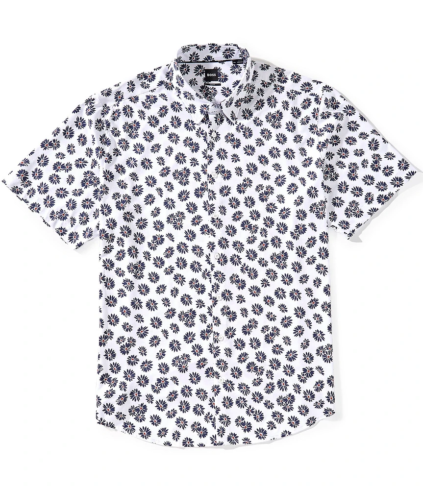 Hugo Boss BOSS Big & Tall Roan Floral Print Stretch Short Sleeve Woven Shirt