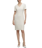 Hugo Boss Damaisa Woven V-Neck Short Sleeve Fitted Dress