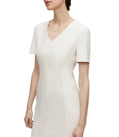 Hugo Boss Damaisa Woven V-Neck Short Sleeve Fitted Dress