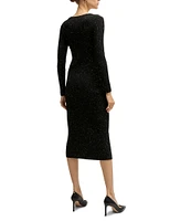 Hugo Boss Ferima Sequin Ribbed Knit V-Neck Long Sleeve Dress