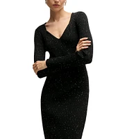 Hugo Boss Ferima Sequin Ribbed Knit V-Neck Long Sleeve Dress