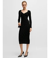 Hugo Boss Ferima Sequin Ribbed Knit V-Neck Long Sleeve Dress