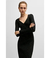 Hugo Boss Ferima Sequin Ribbed Knit V-Neck Long Sleeve Dress