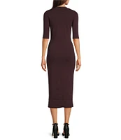 Hugo Boss Fezanin Solid Knit V-Neck Elbow Sleeve Bodycon Midi Dress