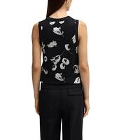 Hugo Boss Finfie Knit Monochrome Tulip Floral Crew Neck Sleeveless Top