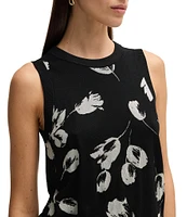 Hugo Boss Finfie Knit Monochrome Tulip Floral Crew Neck Sleeveless Top