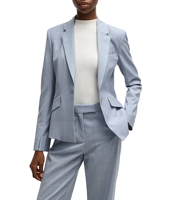 Hugo Boss Jia Woven Wool Windowpane Plaid Notch Lapel Long Sleeve Blazer