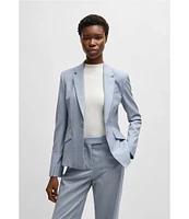 Hugo Boss Jia Woven Wool Windowpane Plaid Notch Lapel Long Sleeve Blazer