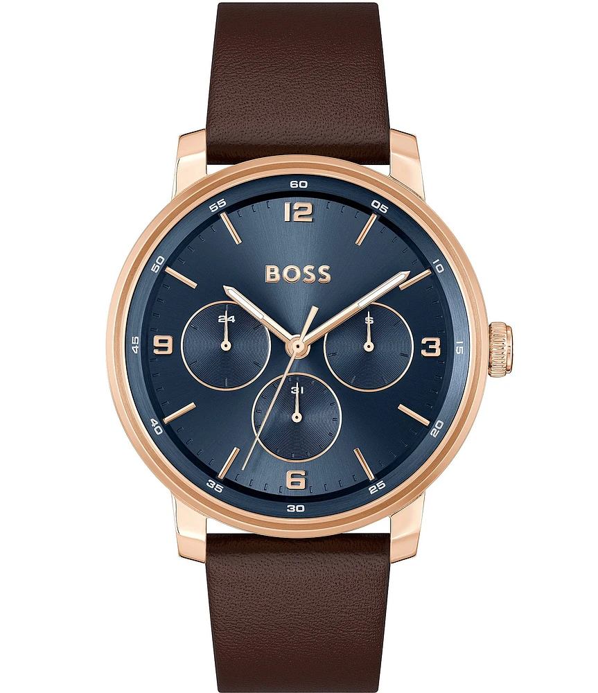 Hugo Boss Men's Contender Multifunction Leather Strap Watch