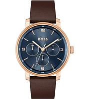 Hugo Boss Men's Contender Multifunction Leather Strap Watch